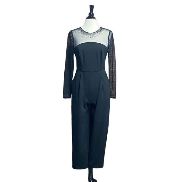 Calvin Klein Pants - Calvin Klein Black Jeweled Sheer Long Sleeve Jumpsuit Size 6